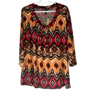 Susan Lawrence Red / Black / Brown Patterned 3/4 Sleeve Blouse Size 2X